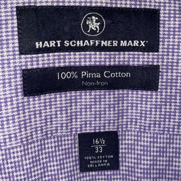 Hart Schaffner Marx Shirt Men's Large Purple Glen Check Cotton Button-Up Classic - Picture 5 of 6